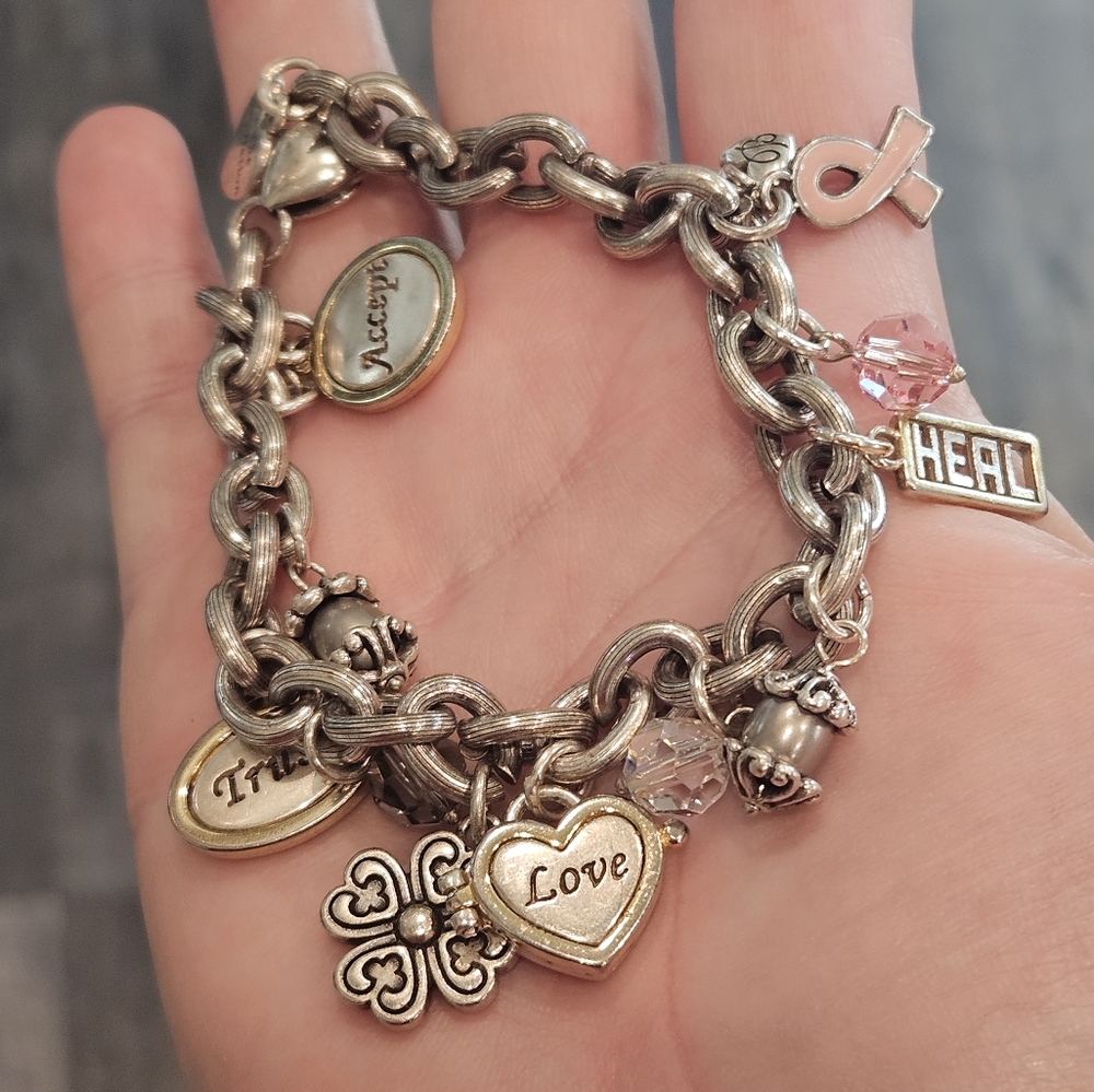 Brighton Power of Pink Chunky Silver Plated Charm Bracelet